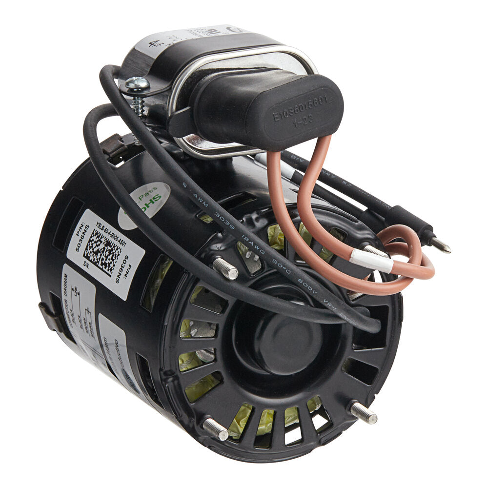 Heatcraft 5036NS Evaporator Fan Motor — supplier gallery view 1; A black Heatcraft 5036NS evaporator fan motor with wires and a wire harness.