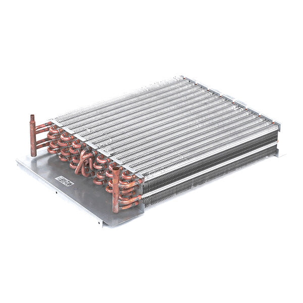 Kolpak 550006924 Evaporator Coil 4 Row 16 X 18 — supplier gallery view 1; An evaporator coil with four rows and copper tubing, measuring 16 by 18 inches, designed for refrigeration systems.