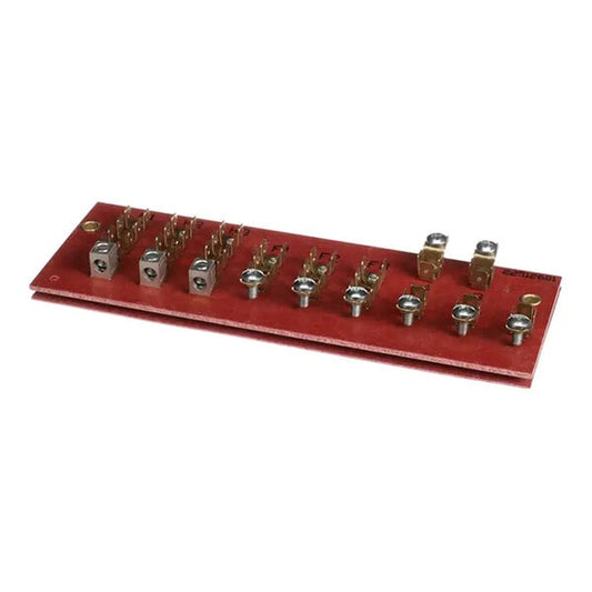 Heatcraft 22512601 Terminal Board Evaporator — supplier gallery view 1; A red terminal board for an evaporator with multiple metal connection points and screws.
