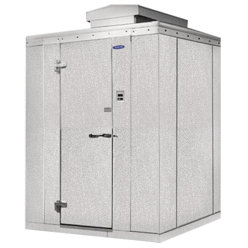Norlake KODB7766-C Kold Locker 6' x 6' x 7' 7" Outdoor Walk-In Cooler — supplier gallery view 1; A Norlake Kold Locker walk-in cooler with a white door open.