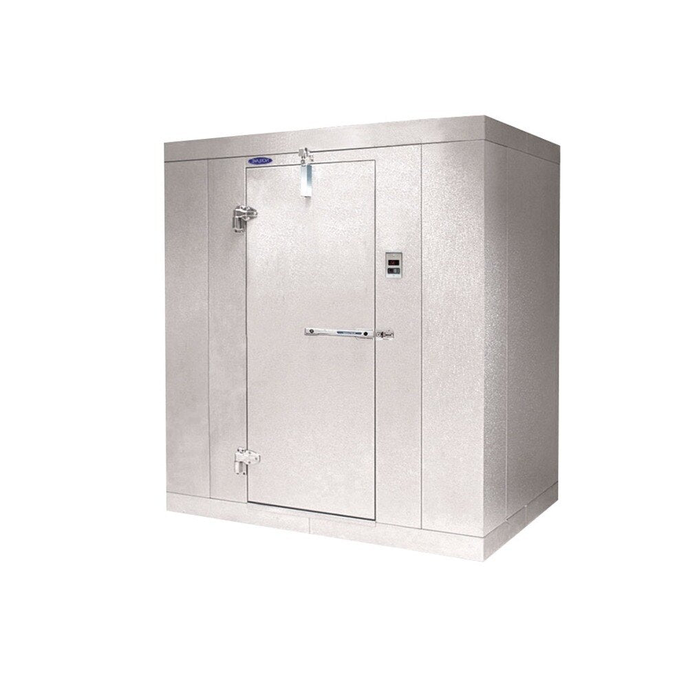 Norlake FT610-X Fast Trak 6' x 10' x 6' 7" Indoor Walk-In Cooler (Box Only) — supplier gallery view 1; A white metal Norlake walk-in cooler box with a door open.