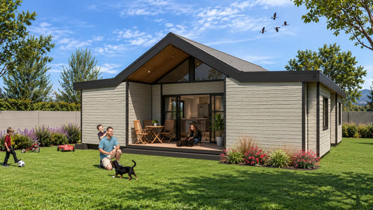 104m² 3-Bedroom Container House — Insulated Standard Configuration — supplier gallery view 1; Exterior of the three-bedroom container home, noted as an artist's impression.