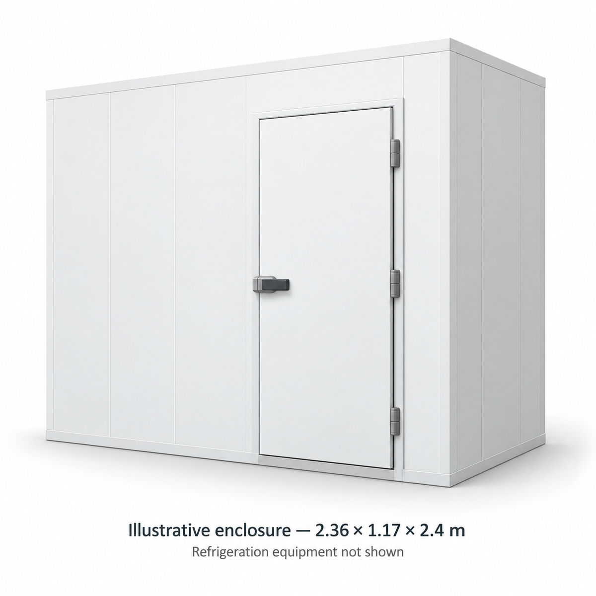 Illustrative enclosure — 2.36 × 1.17 × 2.4m; refrigeration equipment not shown