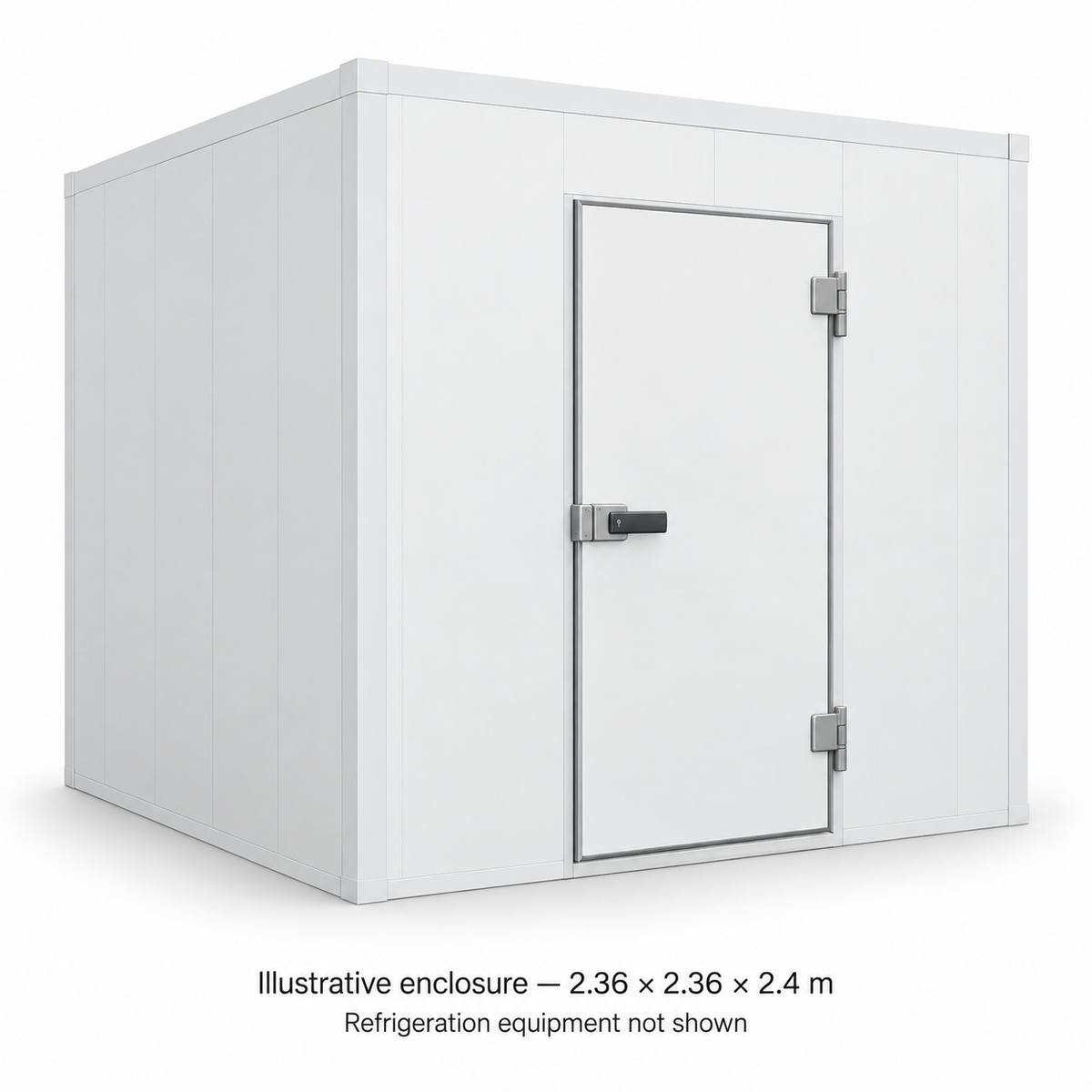 Illustrative enclosure — 2.36 × 2.36 × 2.4m; refrigeration equipment not shown