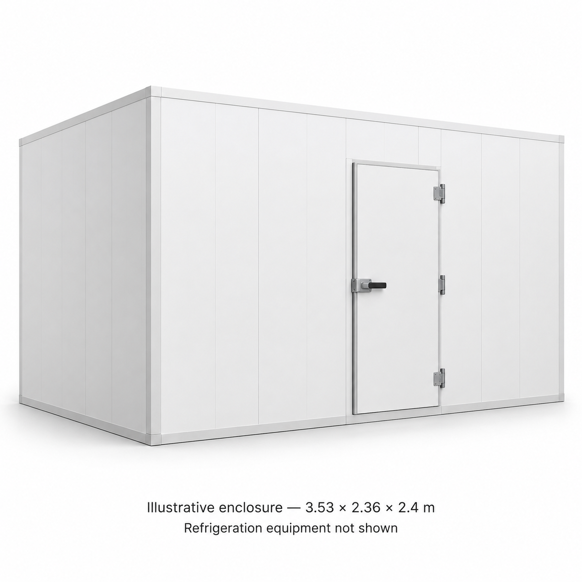 Illustrative enclosure — 3.53 × 2.36 × 2.4m; refrigeration equipment not shown