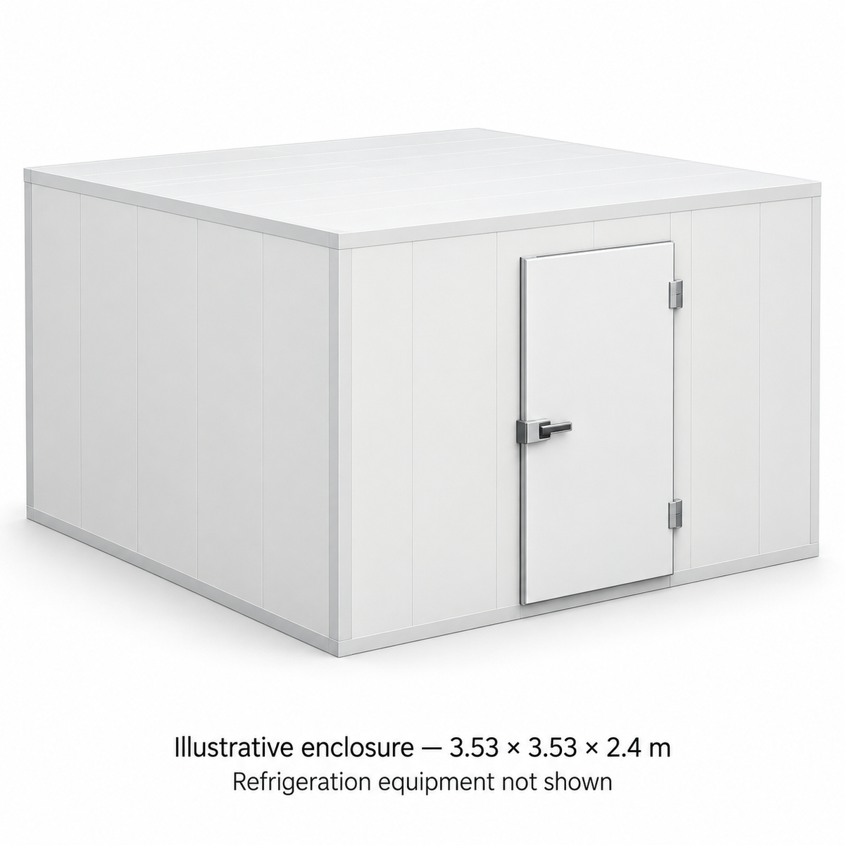 Illustrative enclosure — 3.53 × 3.53 × 2.4m; refrigeration equipment not shown